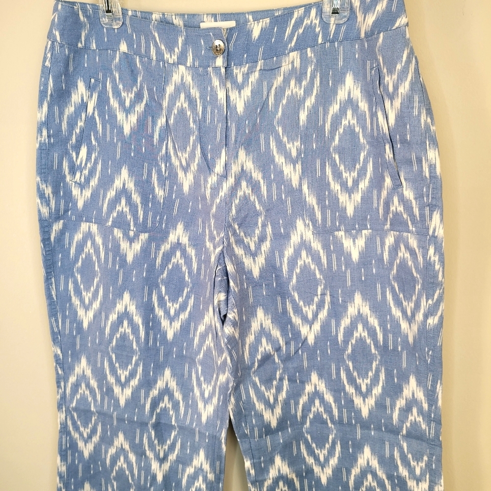 Chico's Ikat Linen Pants blue white size 1 - Picture 3 of 9